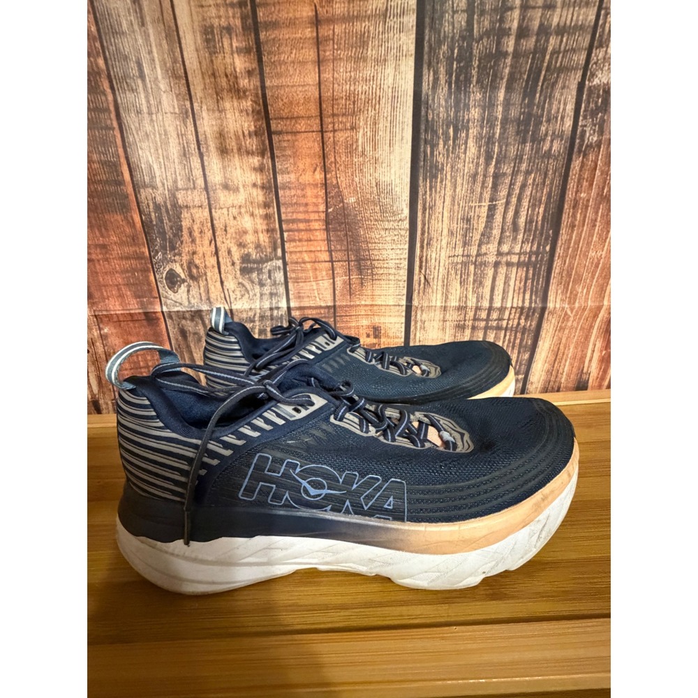 Hoka One One Navy Blue and White Athletic Shoes